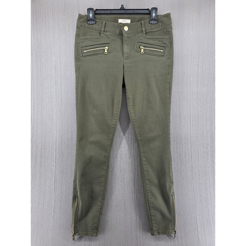 Loft Skinny Moto Low Rise Ankle Zip Green Pants Womens 6